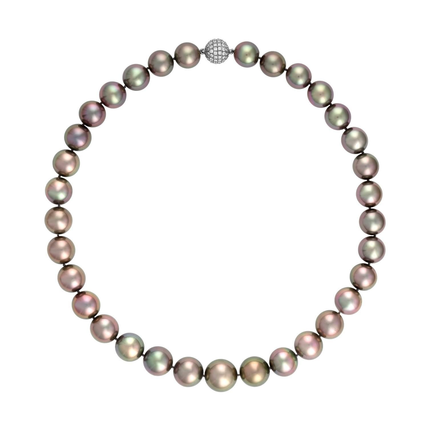 Important Black South Sea Pearl Necklace with Diamond Ball Clasp