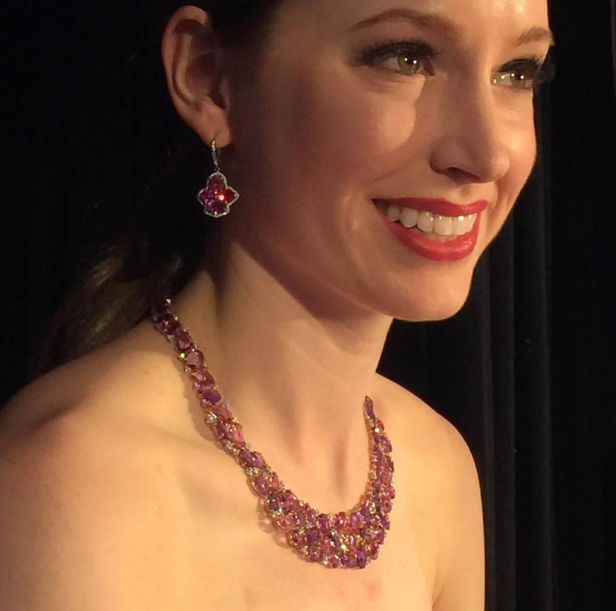 Contemporary Fabulous Gold Multicolor Spinel and Purple Sapphire Diamond Earrings