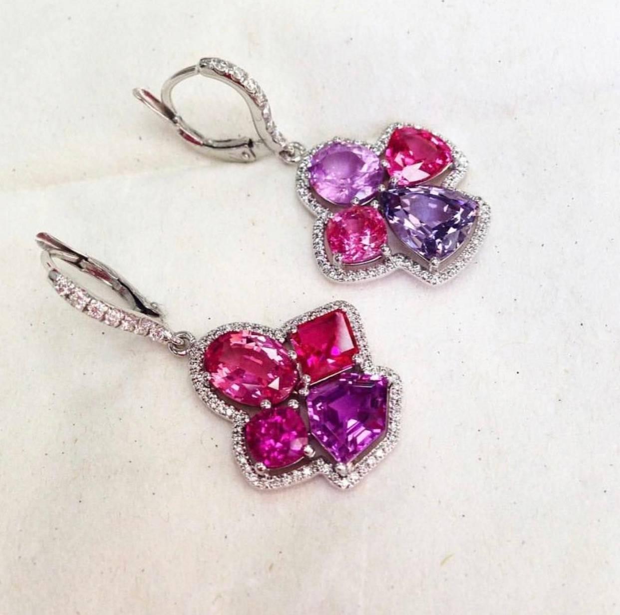 Fabulous Gold Multicolor Spinel and Purple Sapphire Diamond Earrings 1
