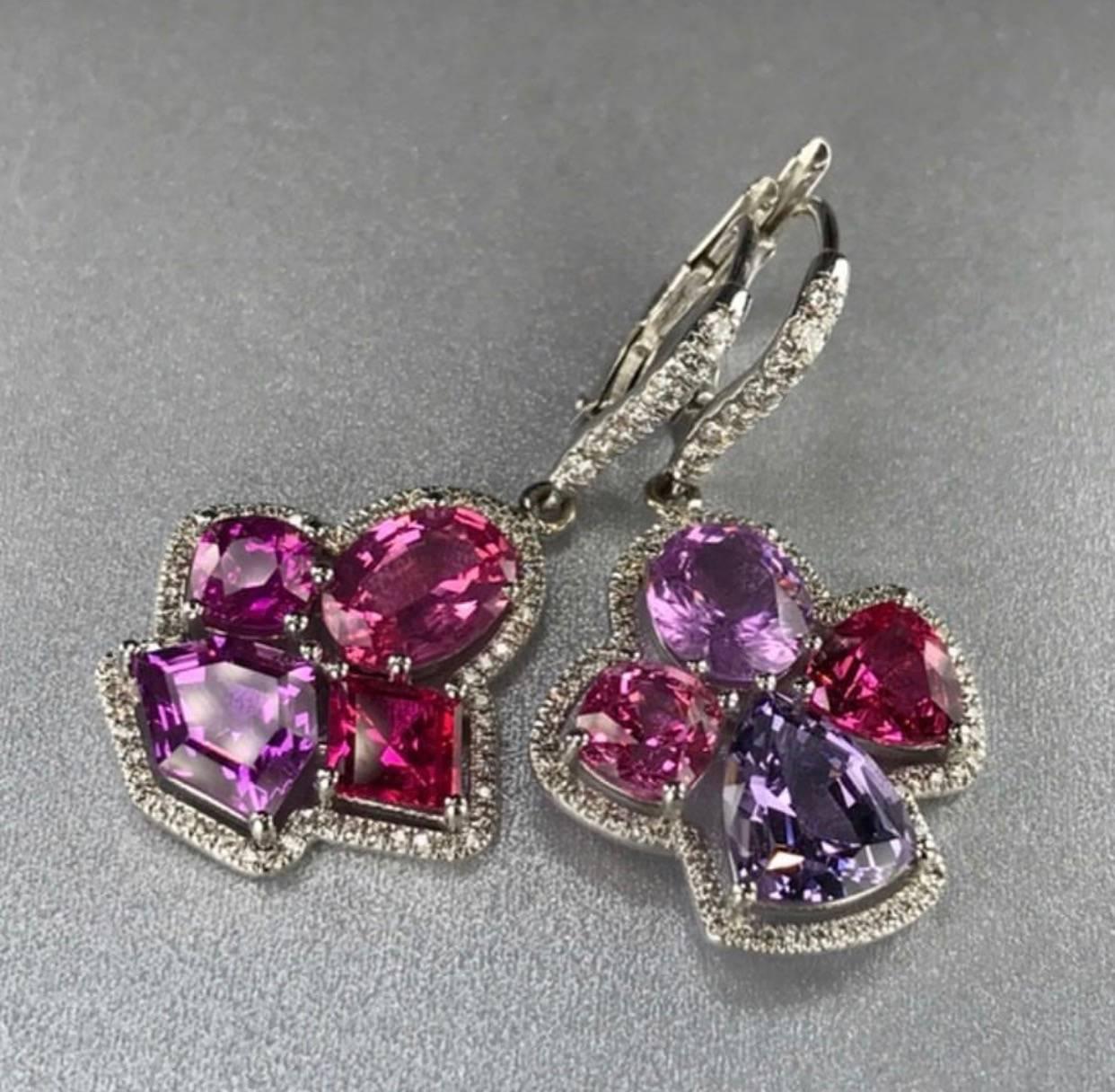 Fabulous Gold Multicolor Spinel and Purple Sapphire Diamond Earrings 2