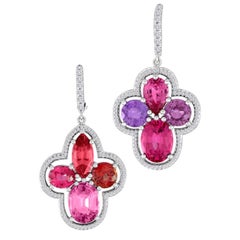 Spectacular Multi-Color Spinel Sapphiress Missmath Gold Diamond Earrings