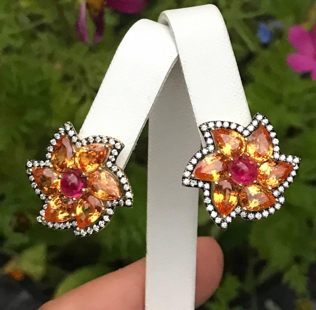 Specitite Garnet Red Spinel Diamond Gold Earrings In New Condition In Morristown, NJ