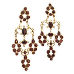 1980s H. Stern Garnet Diamond Gold Chandelier Earrings