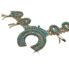 Small Vintage Turquoise and Silver Squash Blossom Necklace