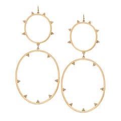Jill Heller Diamond Gold Oversized Dangle Earrings