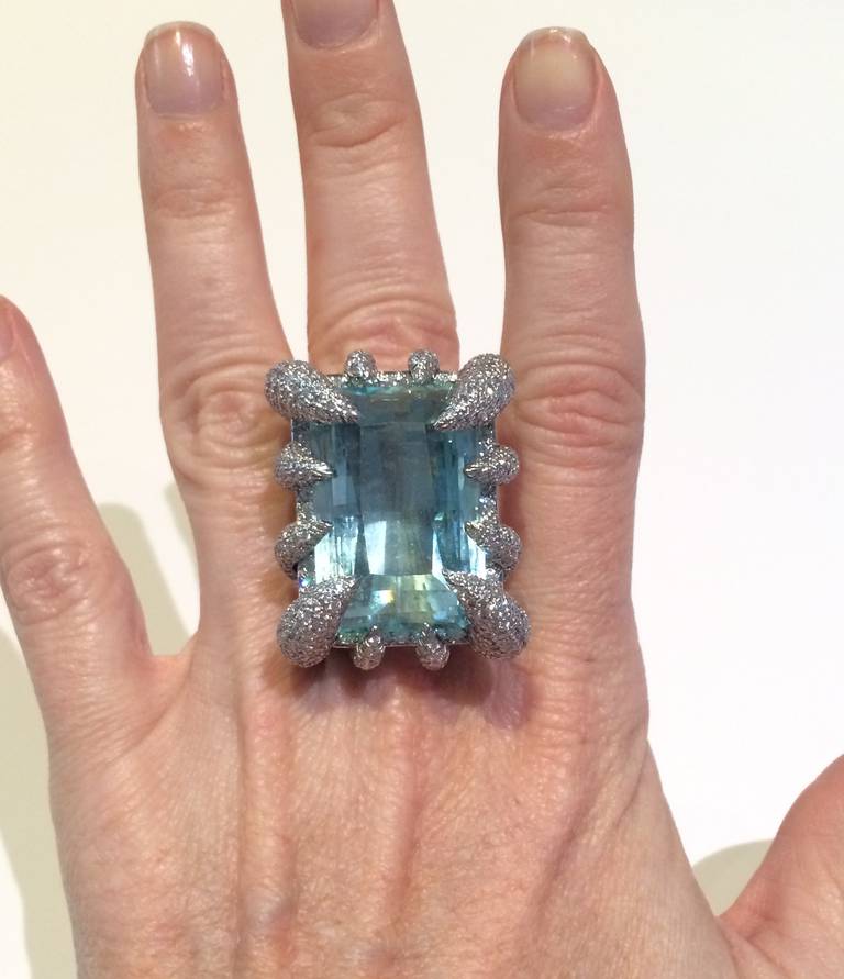 Tony Duquette Aquamarine Diamond Cocktail Ring In Excellent Condition In New York, NY