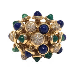 Sapphire Emerald Diamond Cluster Ring