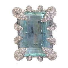 Vintage Tony Duquette Aquamarine Diamond Cocktail Ring