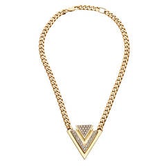 1970s Chevron Design Diamond Gold Necklace