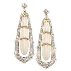 Carved White Coral and Diamond Drop Earrings