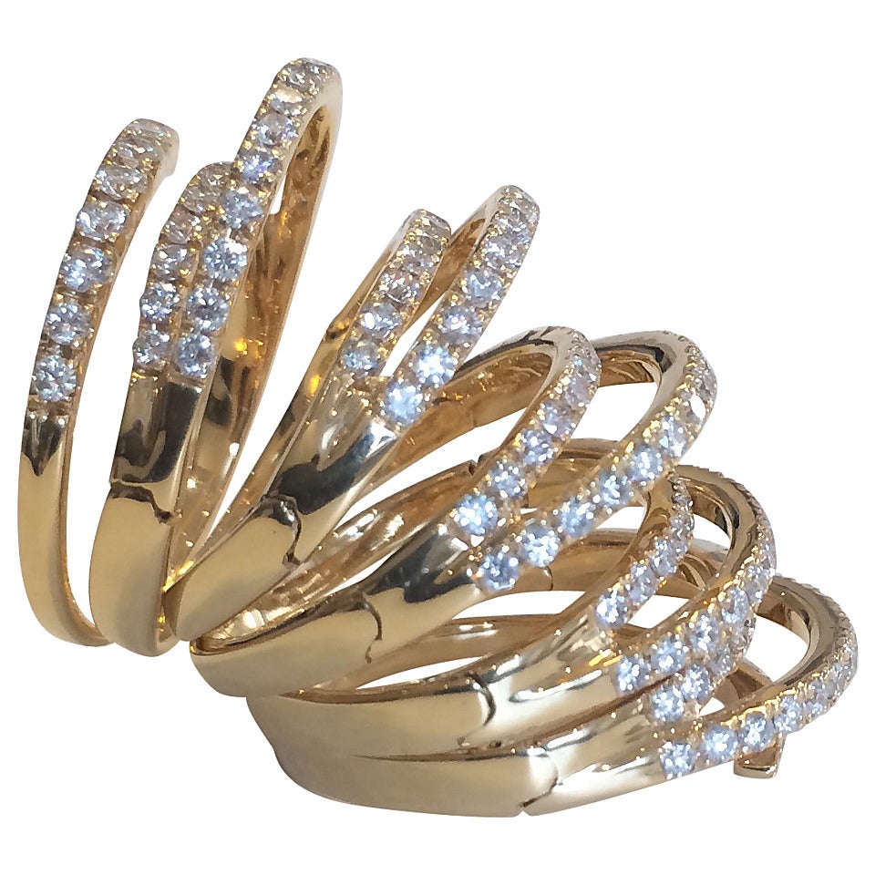 Diamond Gold Coil Ring For Sale at 1stDibs