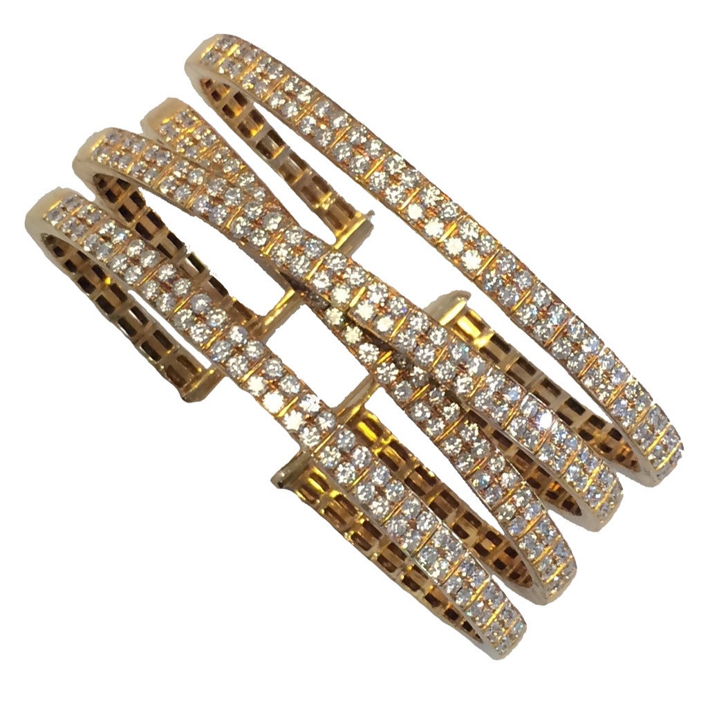 Four Band Diamond Cuff Bracelet For Sale