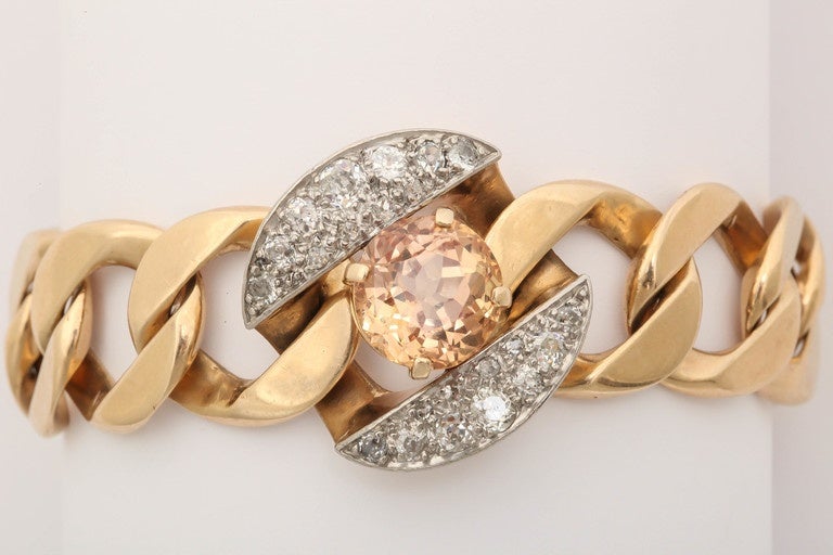 1930s Seaman Schepps Citrine Diamond Gold Link Bracelet In Excellent Condition In New York, NY