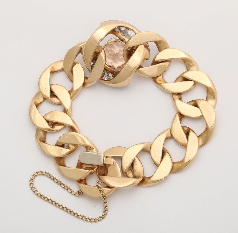 1930s Seaman Schepps Citrine Diamond Gold Link Bracelet 1