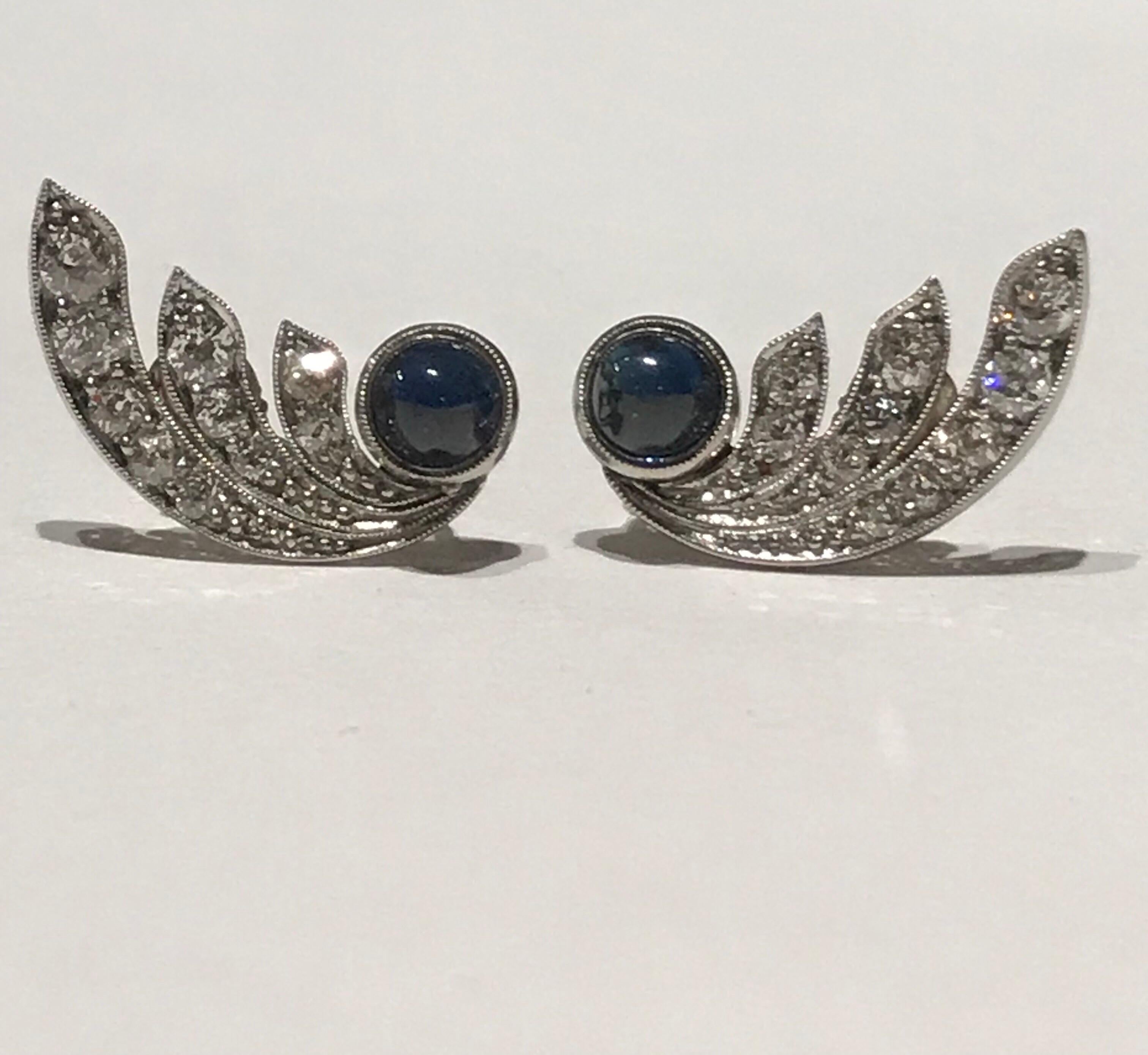 Sapphire and Diamond Art Deco Earrings For Sale 1