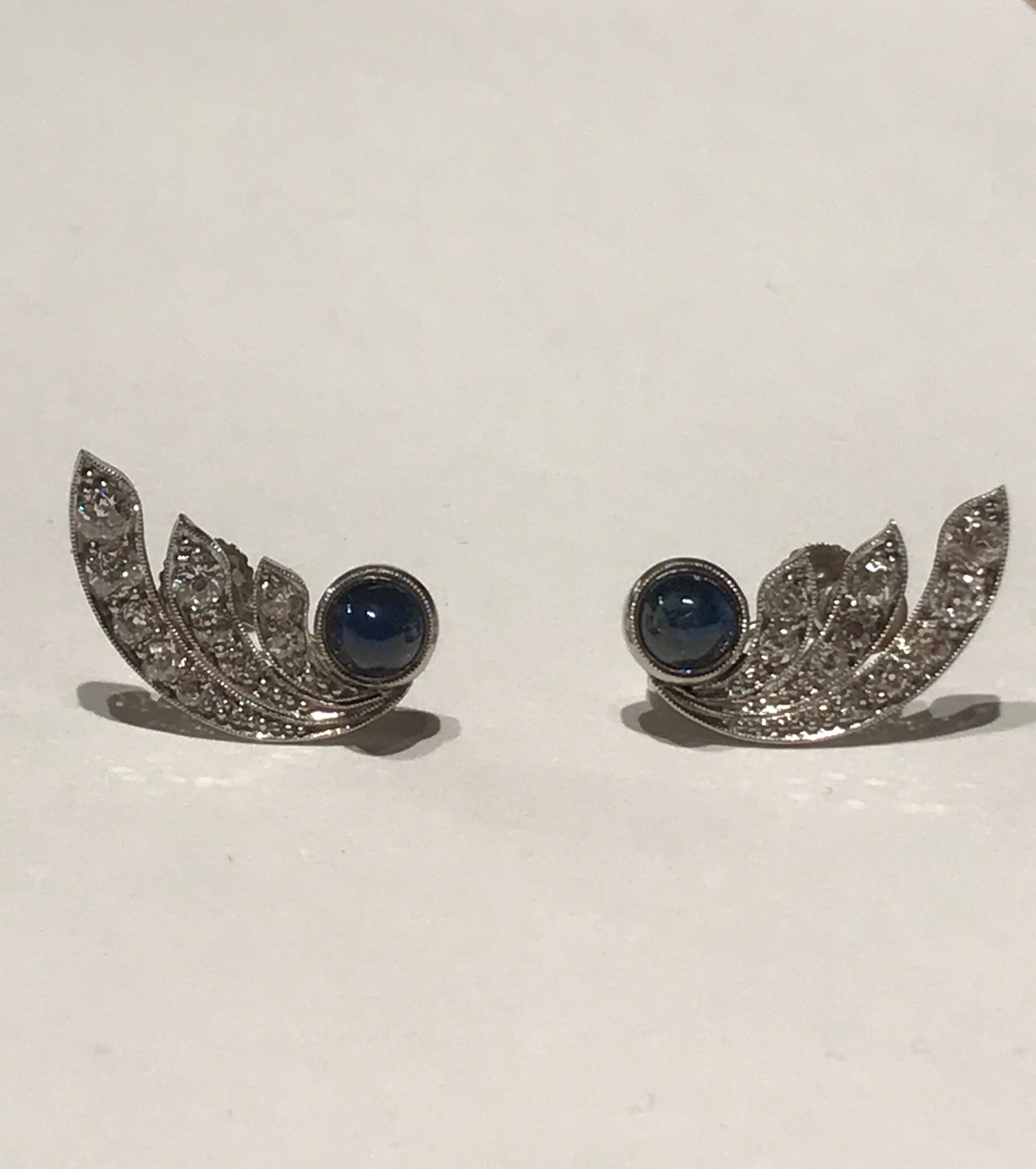 Women's or Men's Sapphire and Diamond Art Deco Earrings For Sale