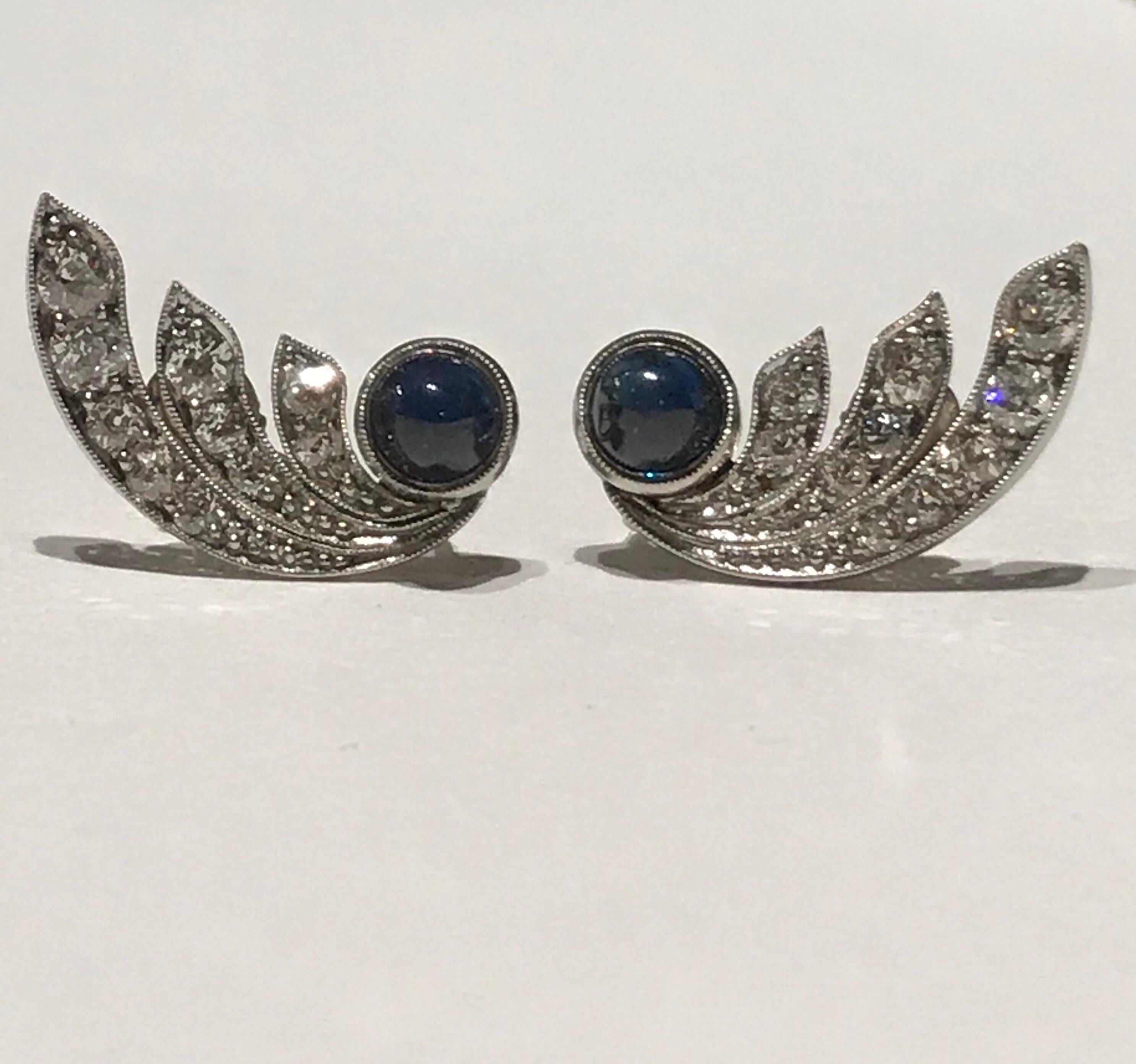 Old European Cut Sapphire and Diamond Art Deco Earrings For Sale