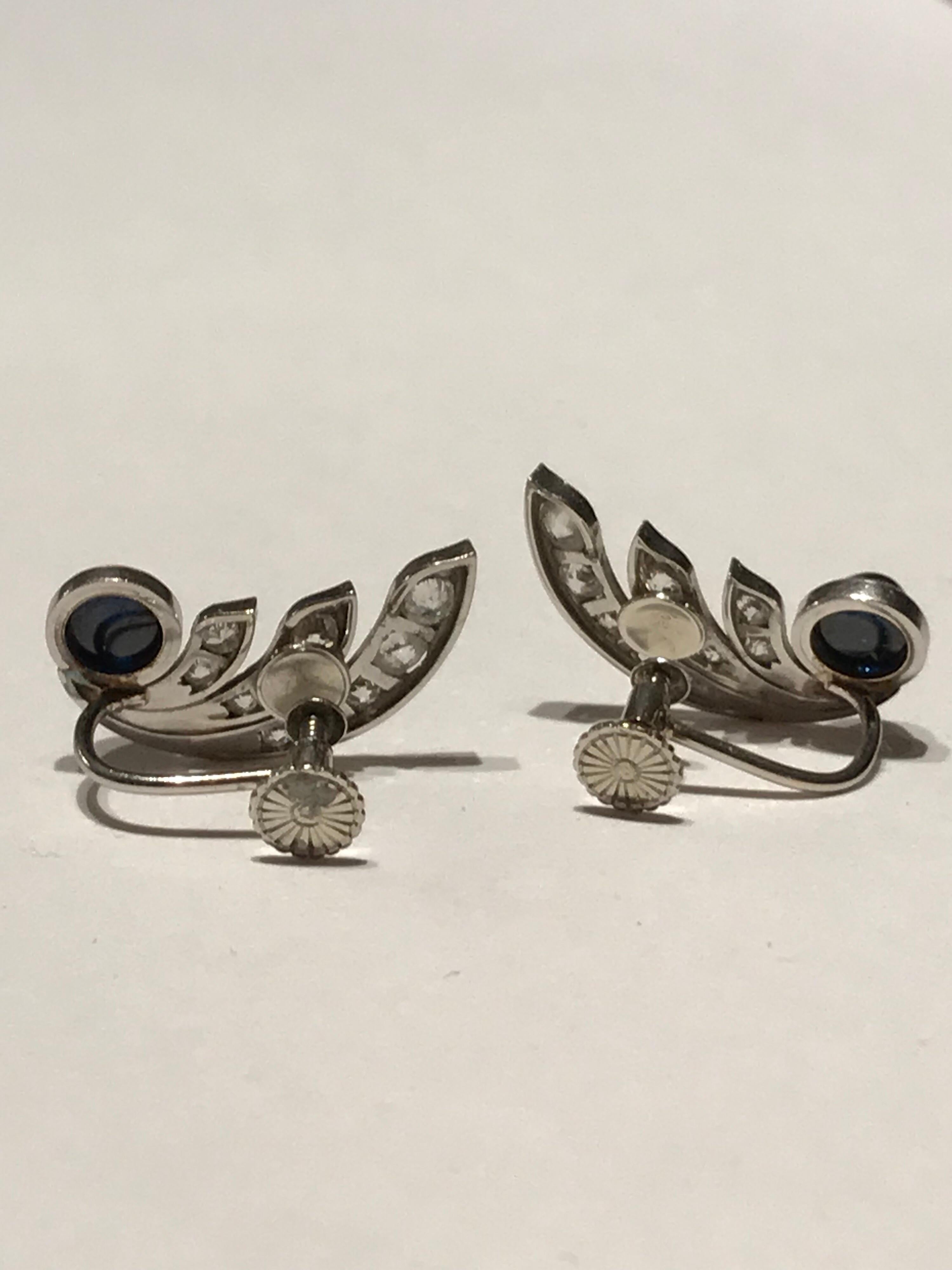 Sapphire and Diamond Art Deco Earrings For Sale 2