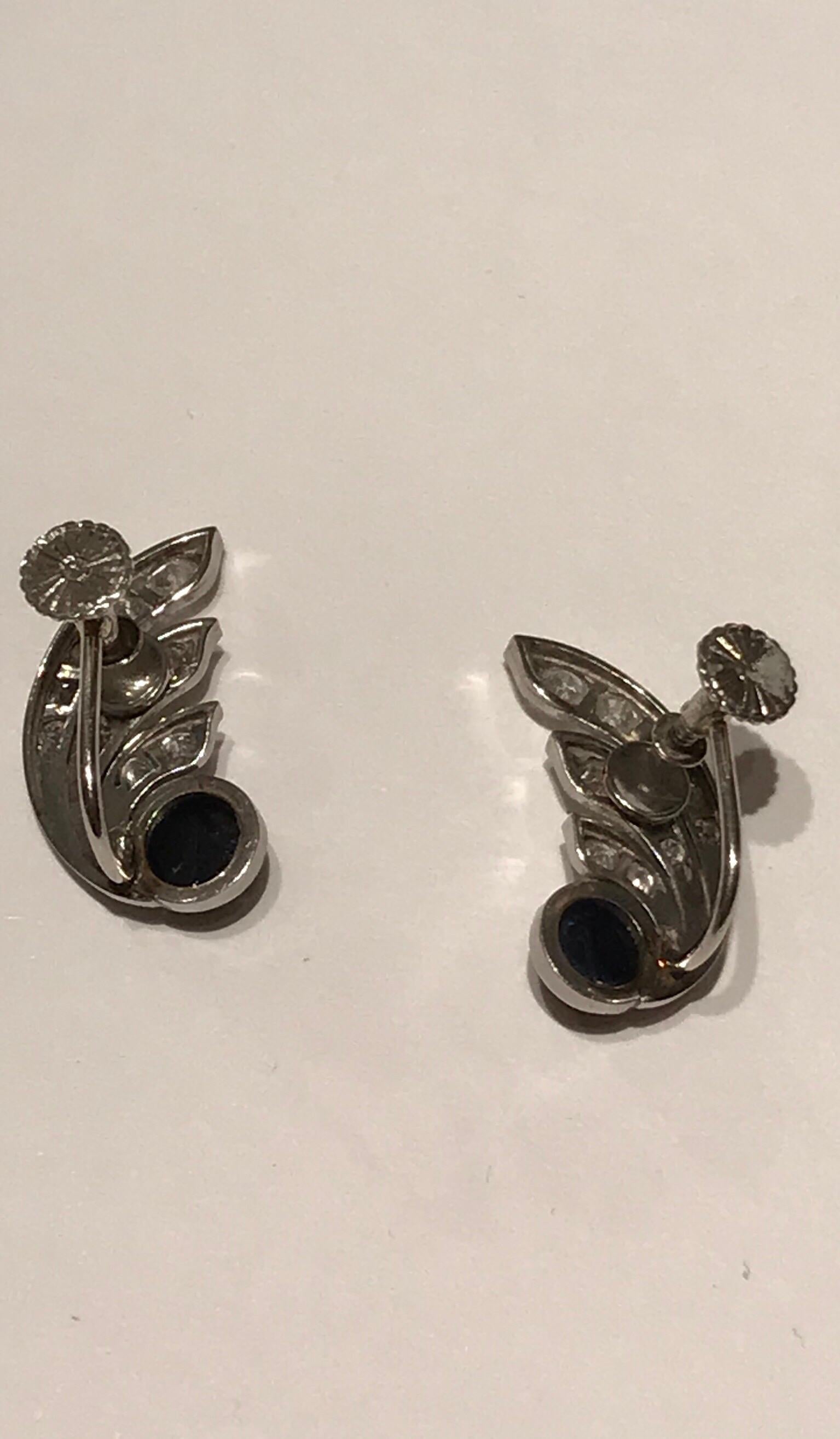 Sapphire and Diamond Art Deco Earrings For Sale 3
