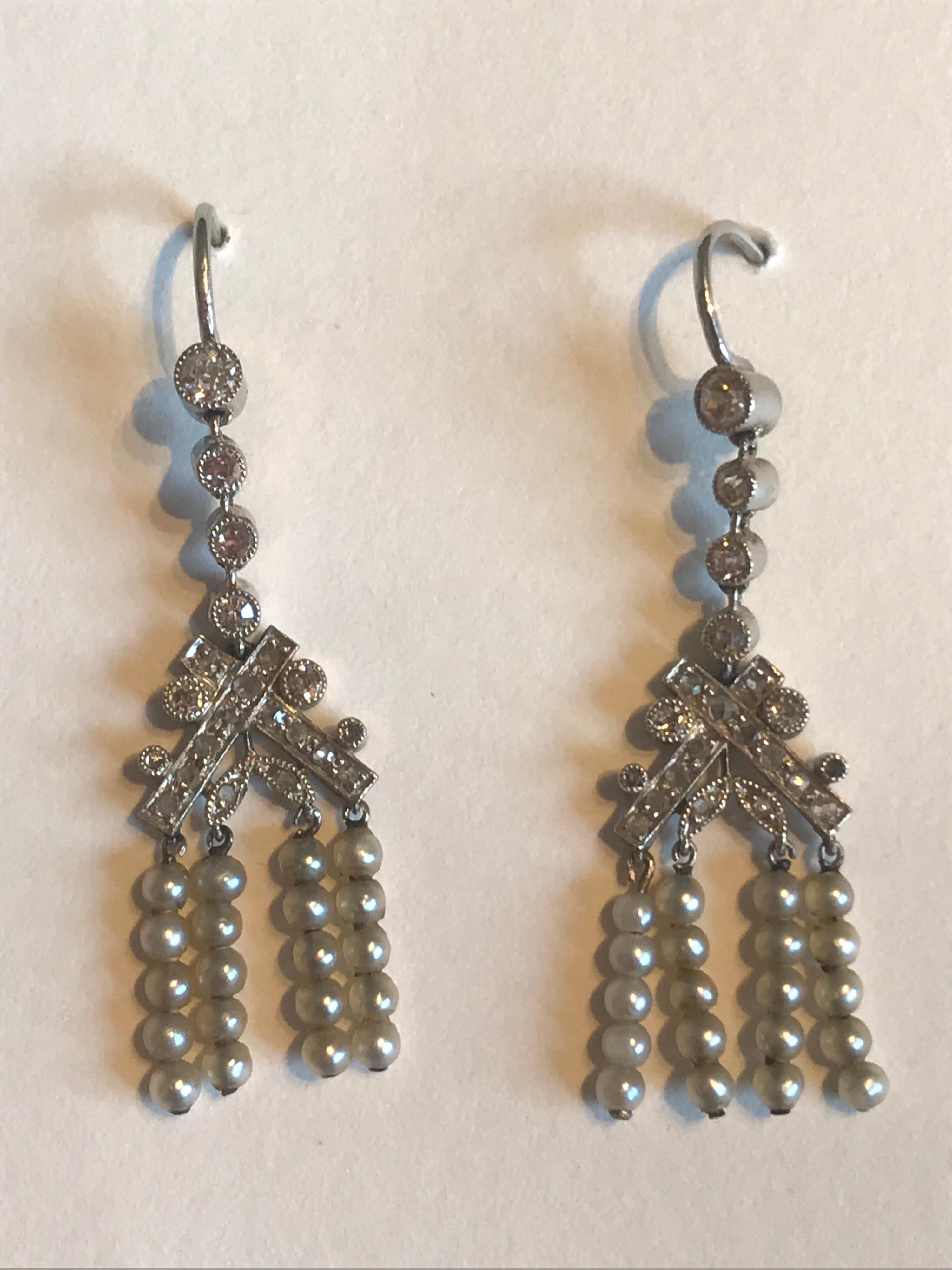 Platinum and Diamond Edwardian Earrings im Zustand „Gut“ im Angebot in Oxford, GB