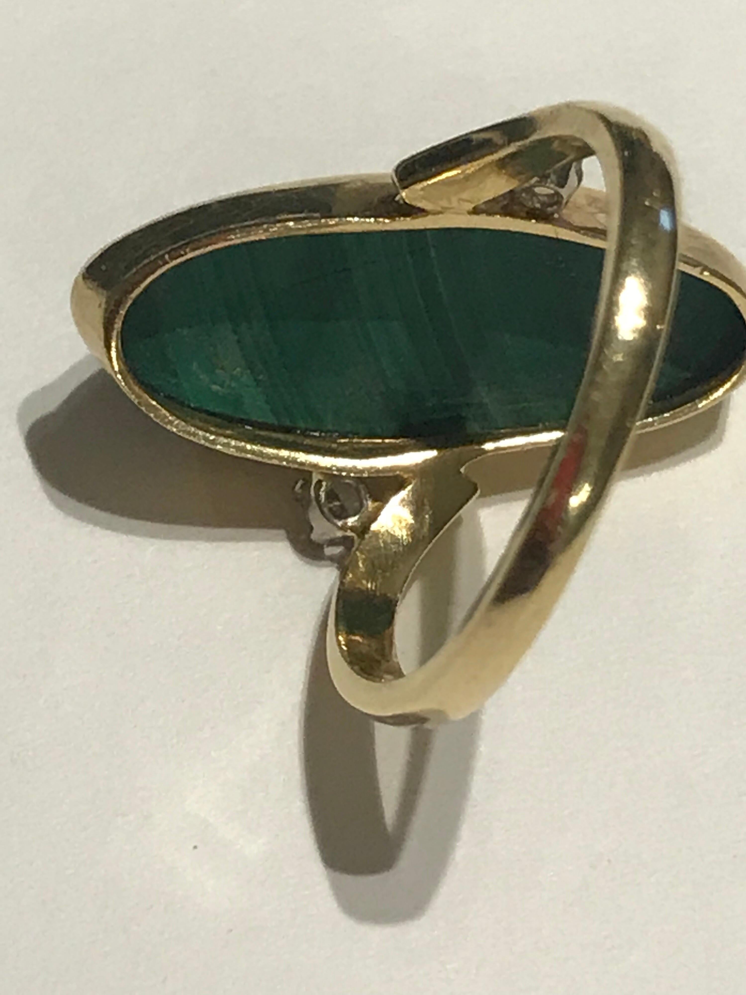 Post-War Malachite and Diamond 18 Karat Dress Ring For Sale