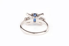 Platinum Art Deco Natural Cornflower Blue Sapphire and Diamond Ring