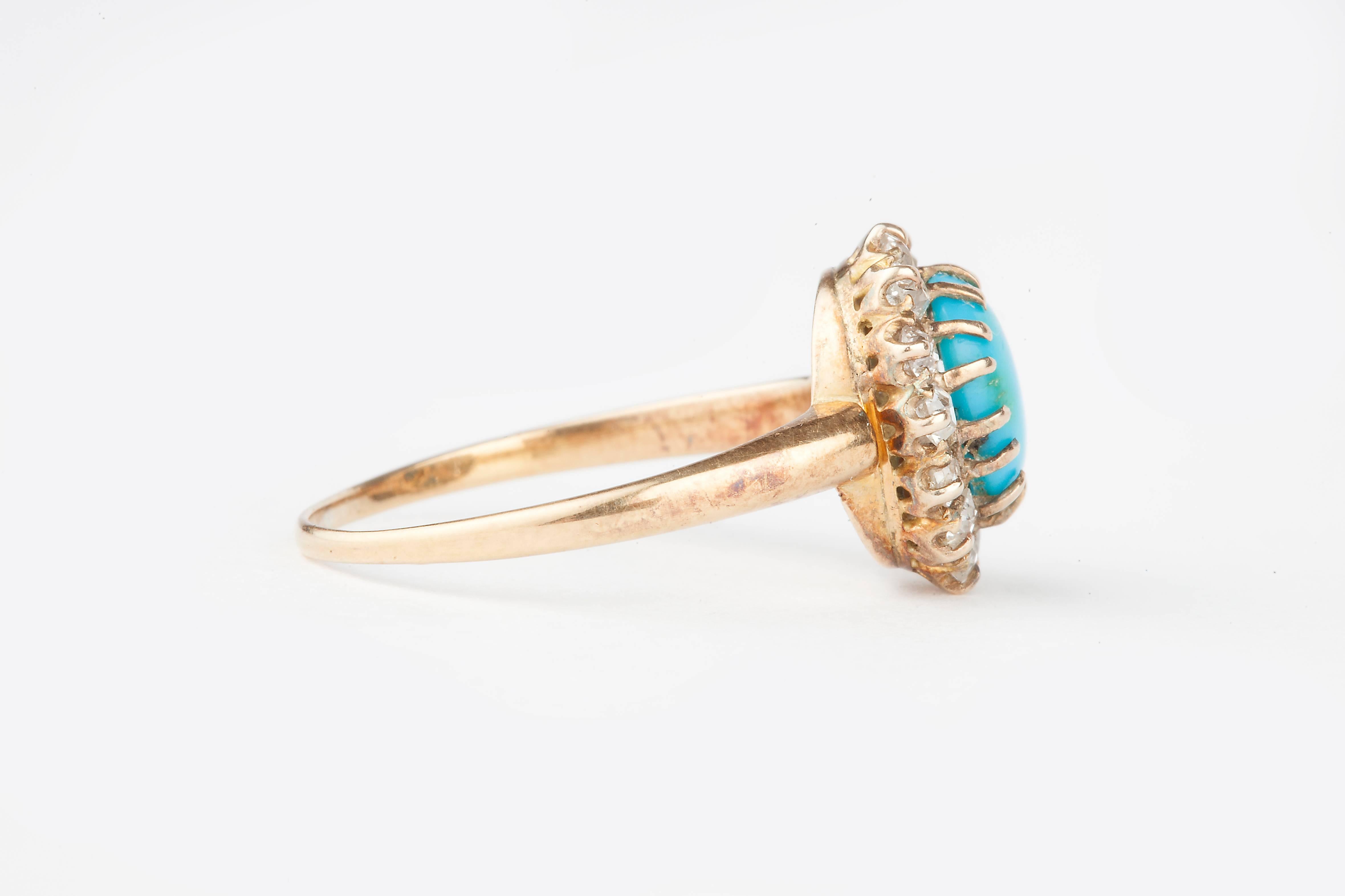 Late Victorian Turquoise and Diamond Victorian Ring For Sale
