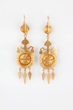 Pair of 15 Karat Gold Etruscan Revival Victorian Earrings
