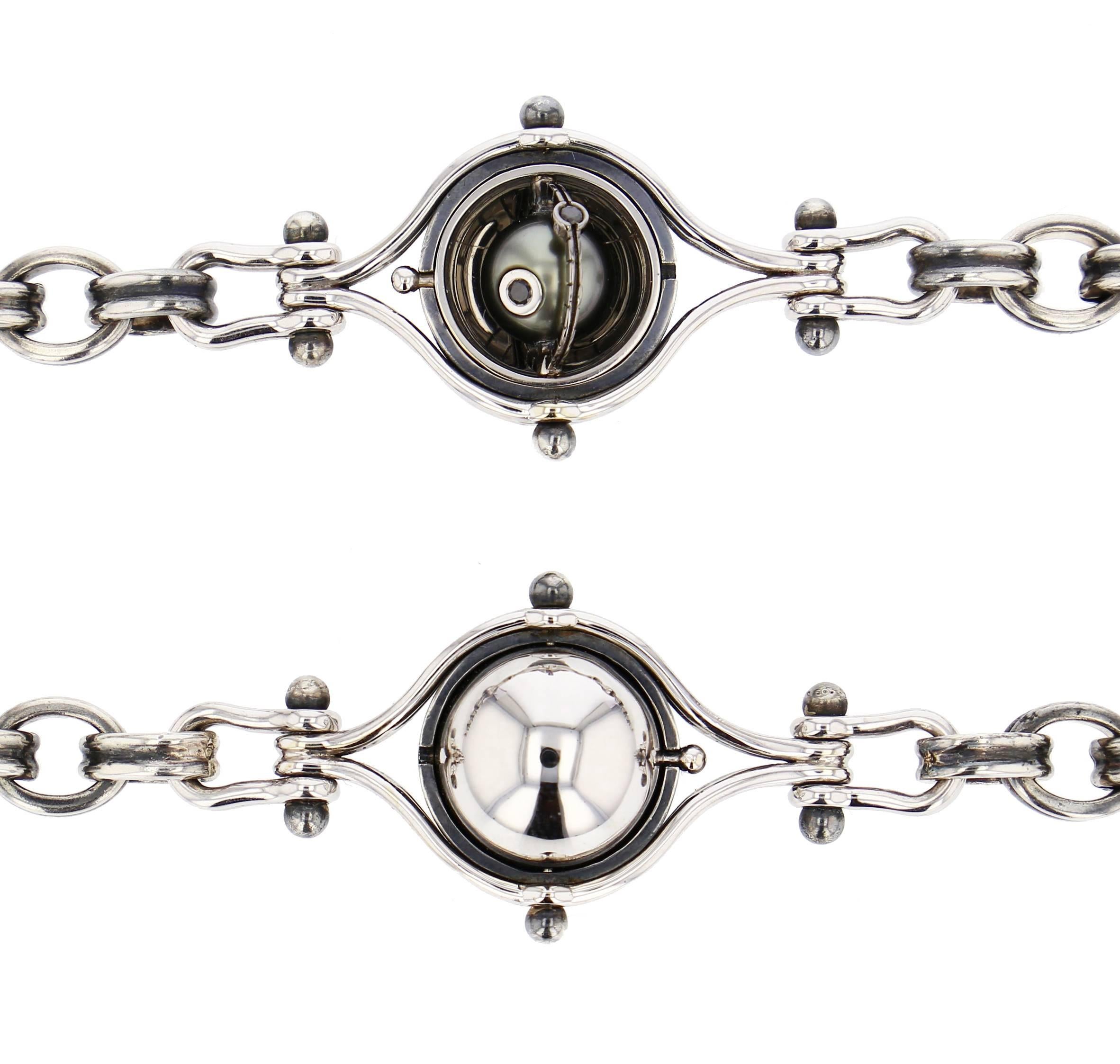 Elie Top Mecanique Celeste Collier 3 Bracelets or Blanc, Argent, Perles deTahiti In New Condition For Sale In Paris, FR