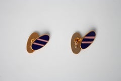 Enamel Blu Rose Stripes Gold Filled Cufflinks