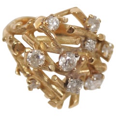 Hand Crafted Diamonds Gold Tree Branches of Diamonds Artisan Ring