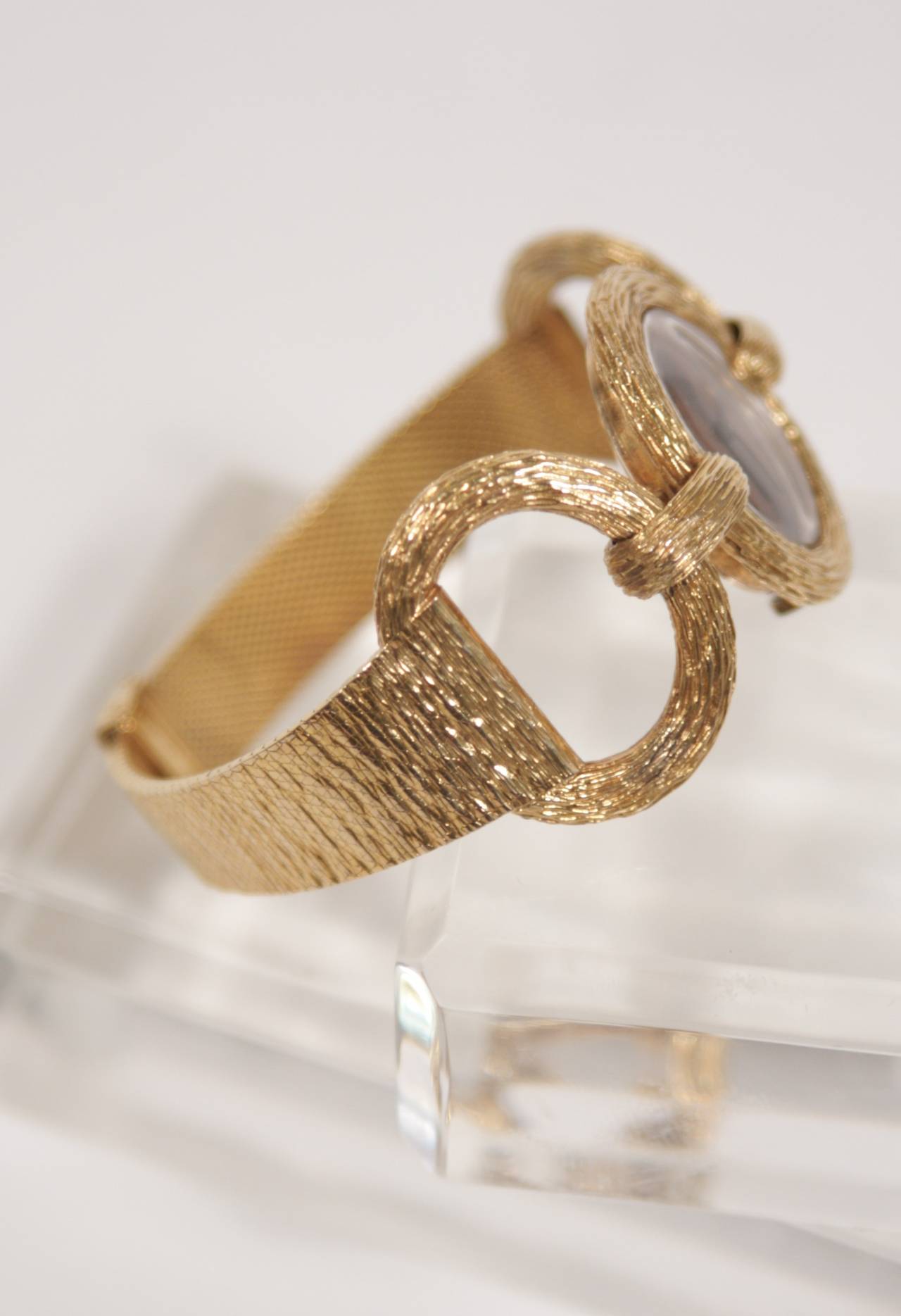 Bulova Lady's Yellow Gold Tiger's Eye Dial Bracelet Wristwatch 1