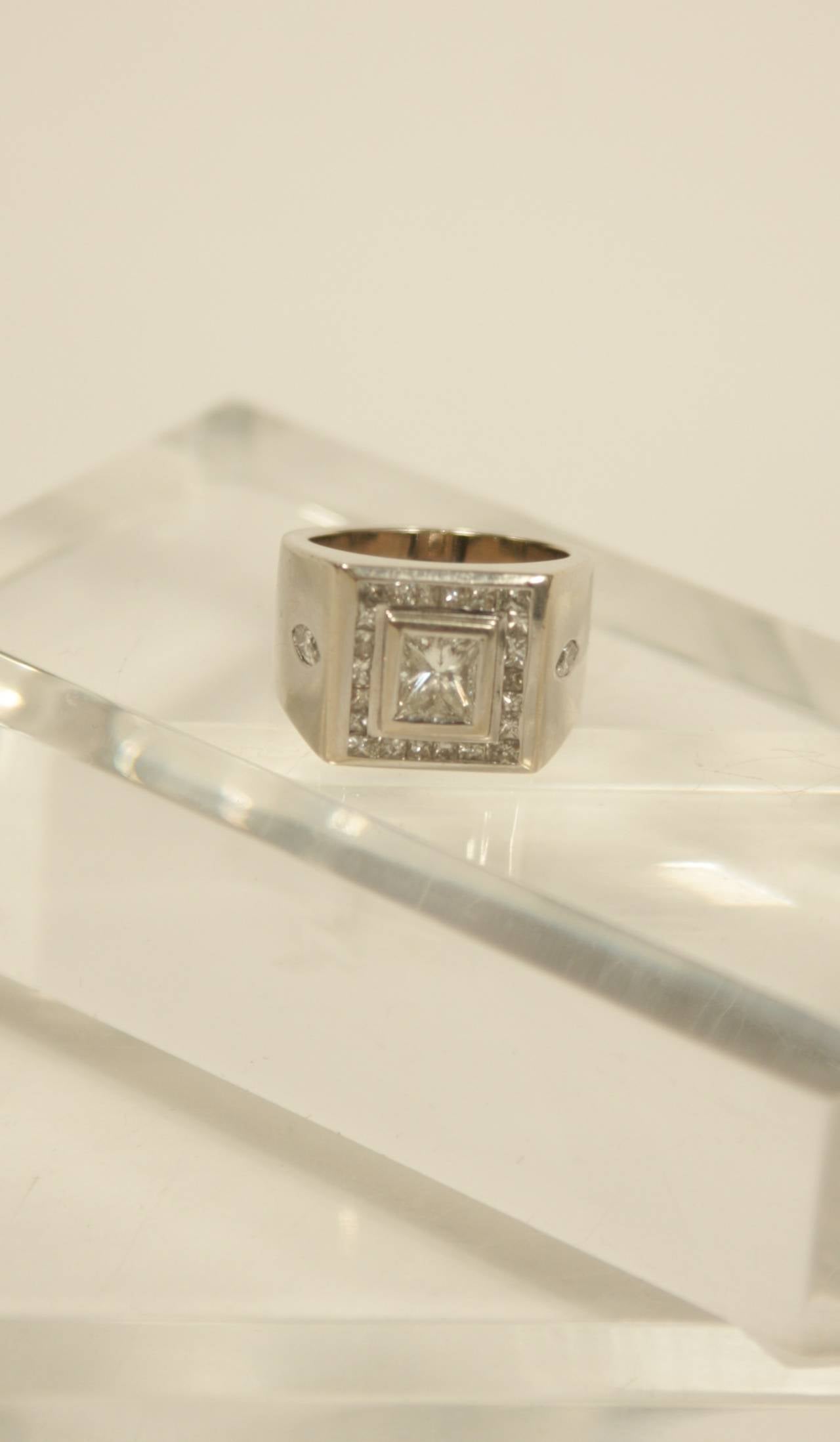 Square Cut and Marquise Diamond Gold Men's Ring In Excellent Condition In Los Angeles, CA