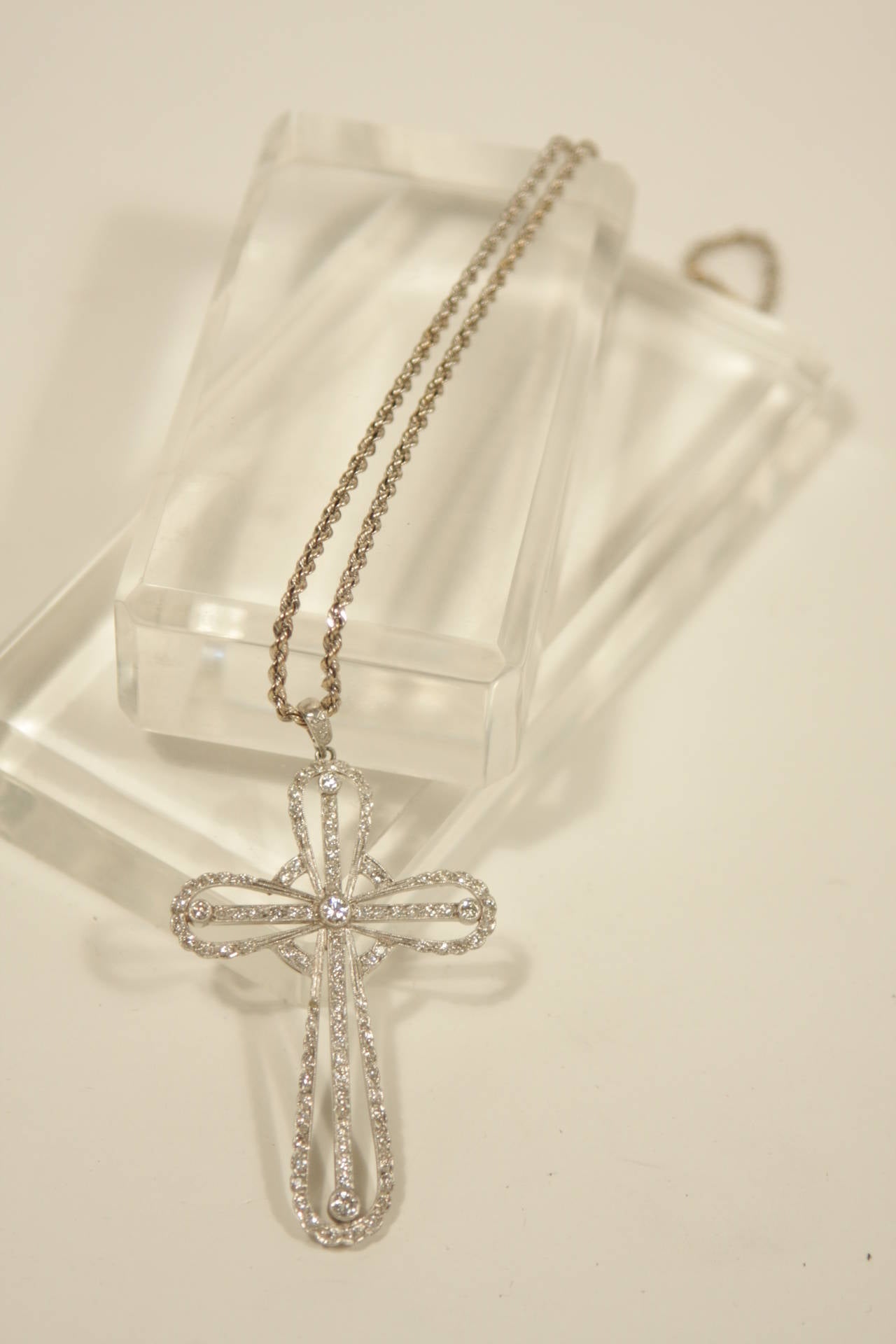 Women's or Men's Diamond Platinum Cross Pendant