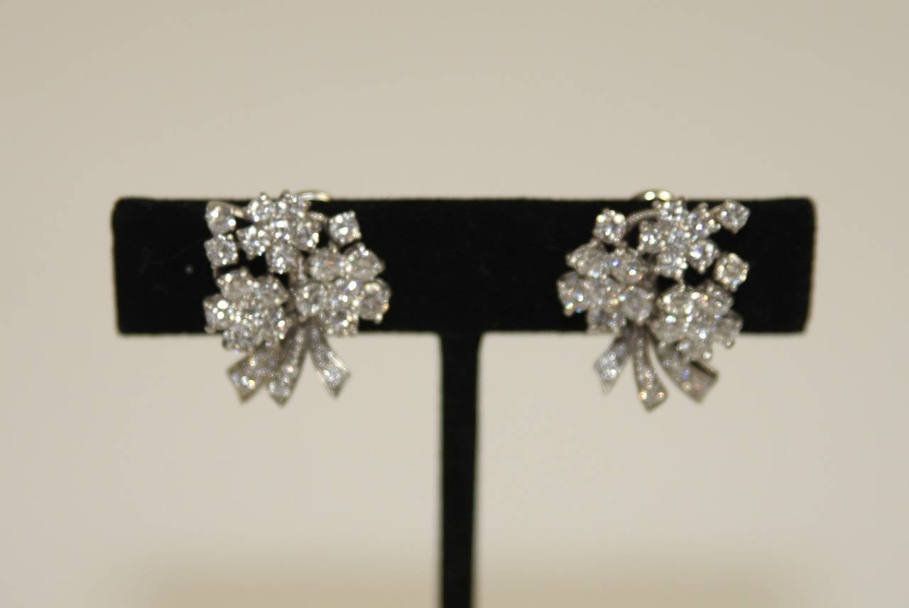 Women's Diamonds Platinum Floral Motif Clip On Earrings