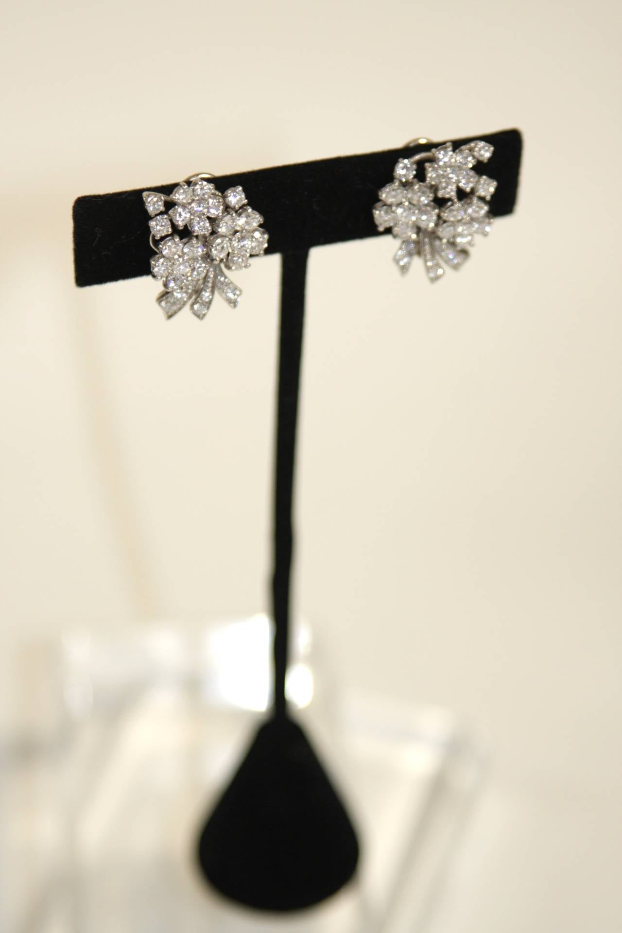 Diamonds Platinum Floral Motif Clip On Earrings 1