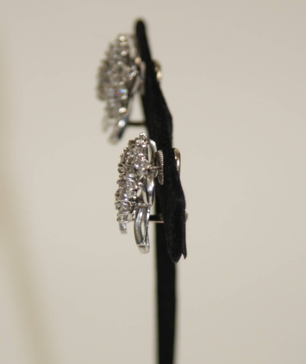 Diamonds Platinum Floral Motif Clip On Earrings 3