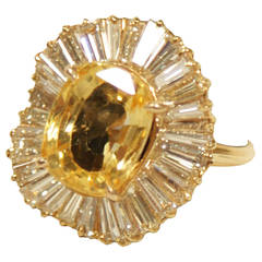 7.93 Carat Yellow Sapphire Diamond Gold Ring