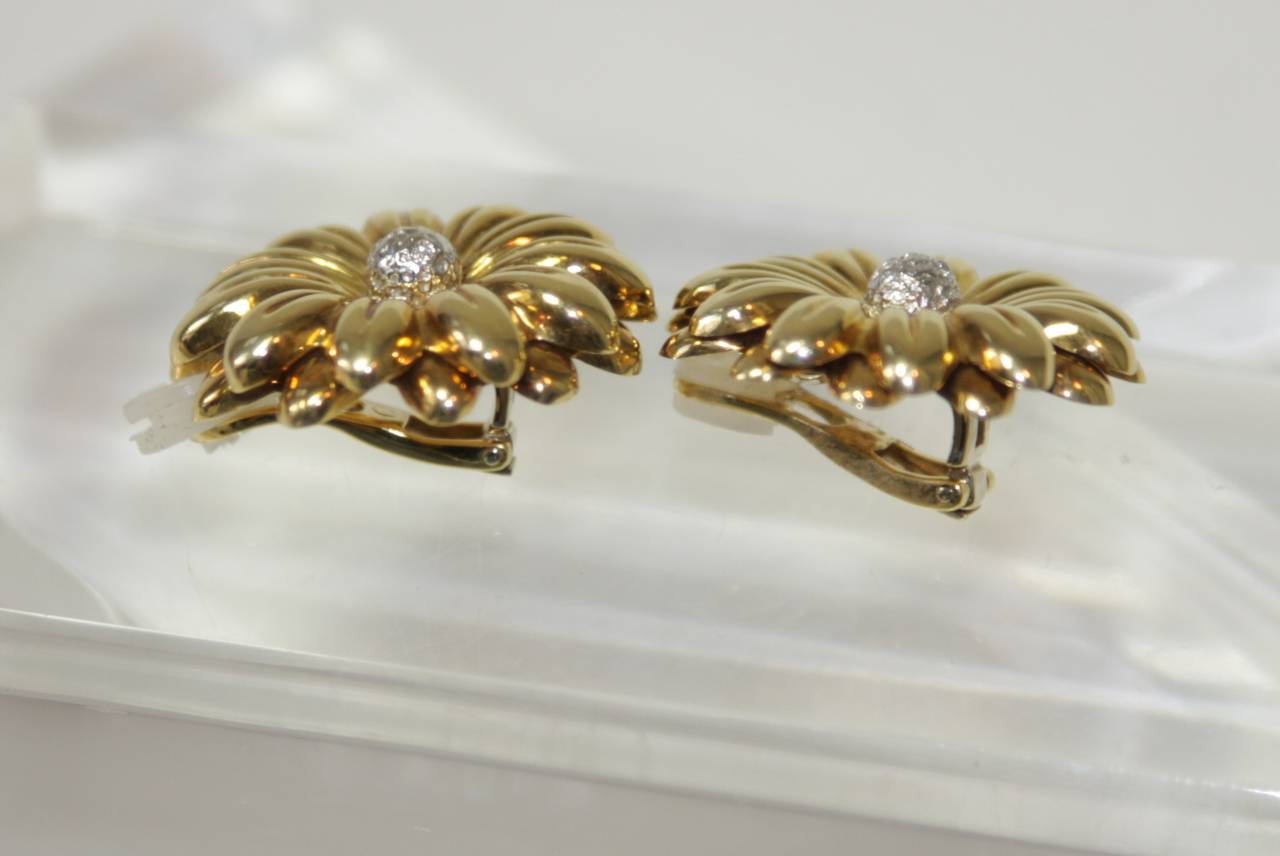 Diamond Gold Sunflower Earrings 1