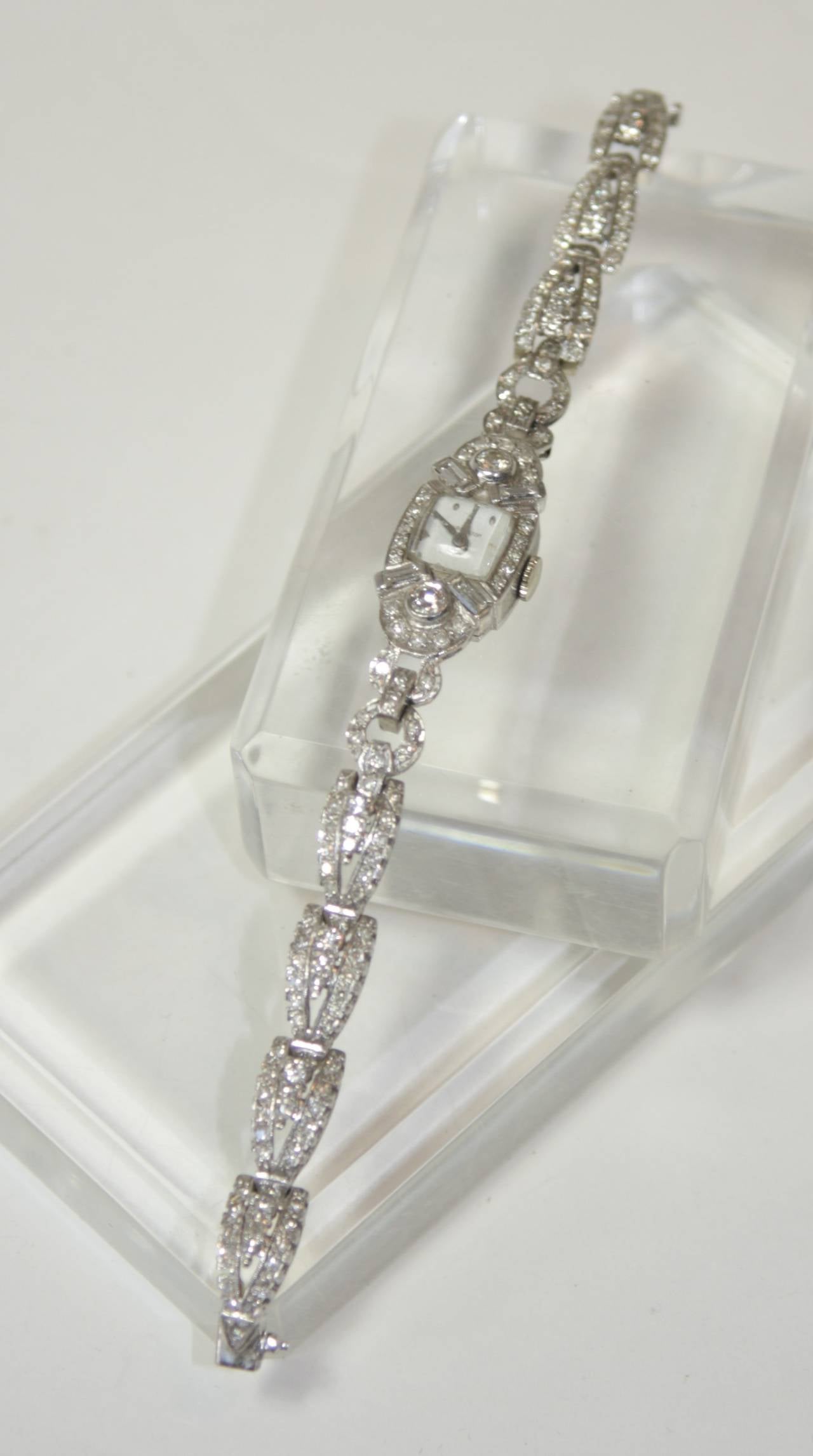 Hamilton 1940s Lady's Platinum and Diamond Bracelet Wristwatch 1