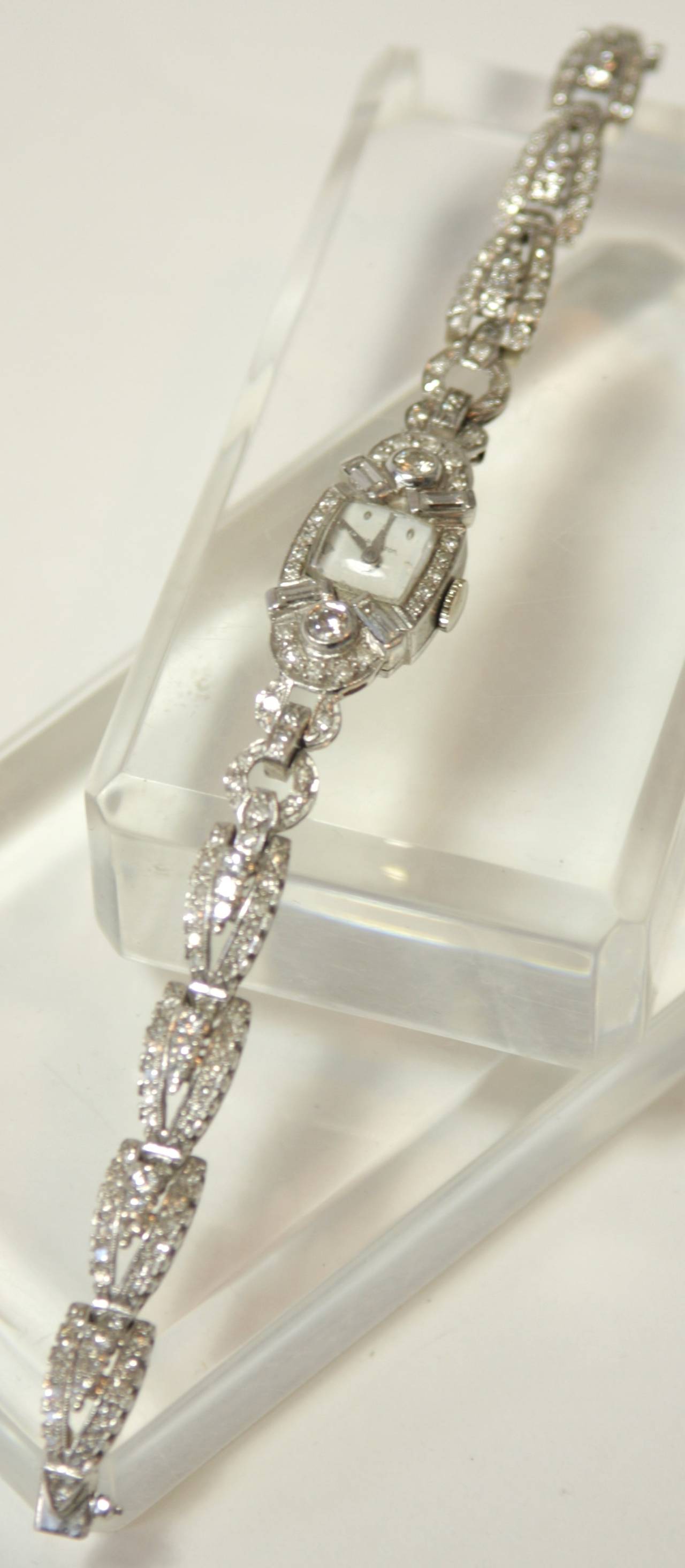 Hamilton 1940s Lady's Platinum and Diamond Bracelet Wristwatch 2
