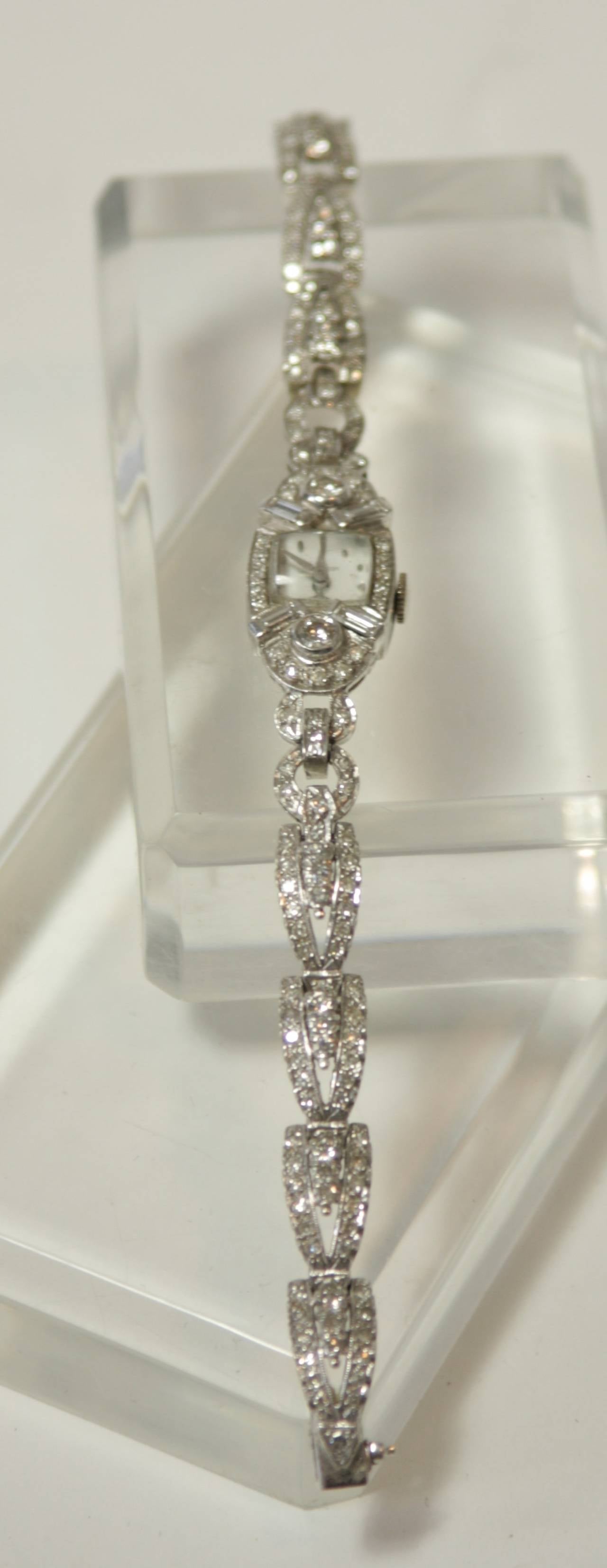 Hamilton 1940s Lady's Platinum and Diamond Bracelet Wristwatch 3