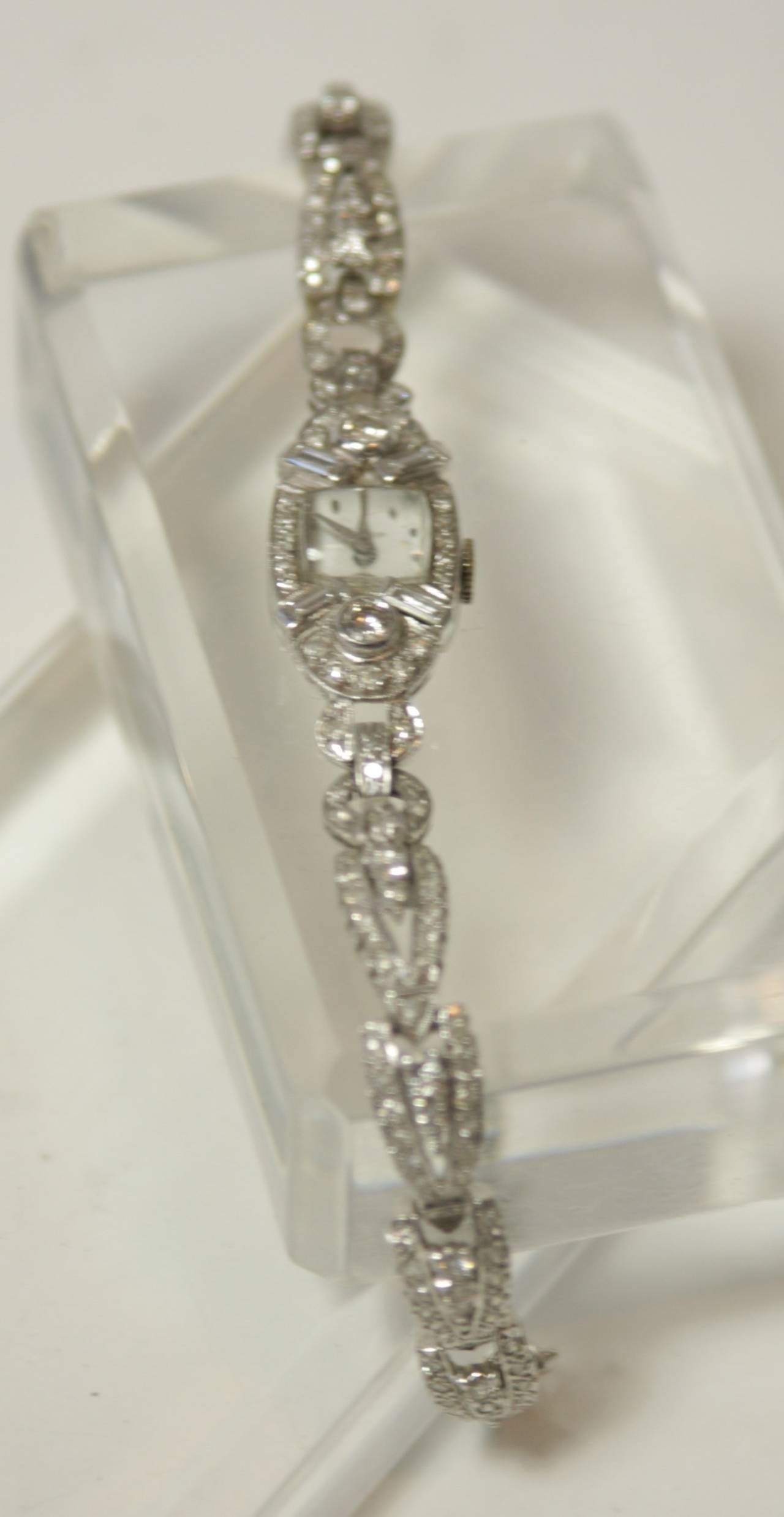 Hamilton 1940s Lady's Platinum and Diamond Bracelet Wristwatch 4