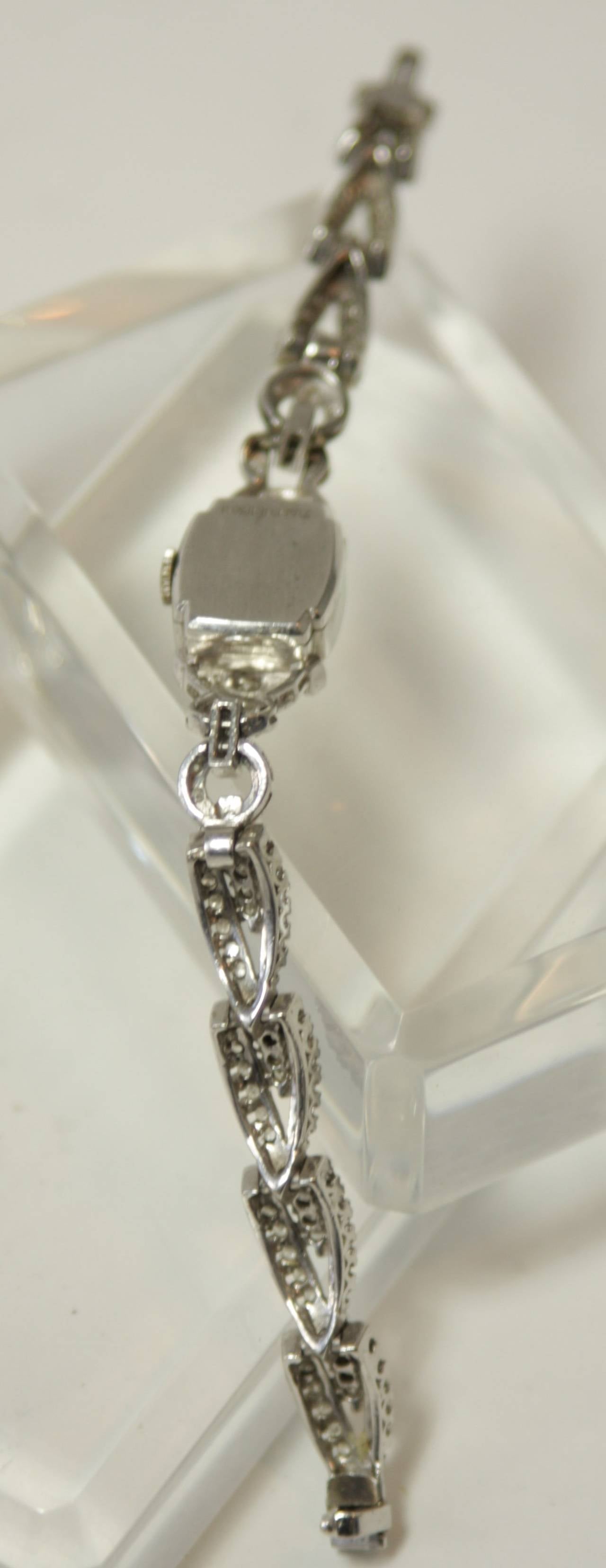 Hamilton 1940s Lady's Platinum and Diamond Bracelet Wristwatch 5