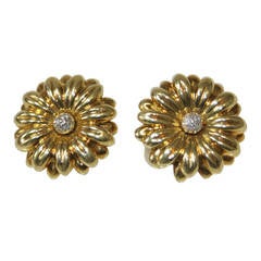 Vintage Diamond Gold Sunflower Earrings