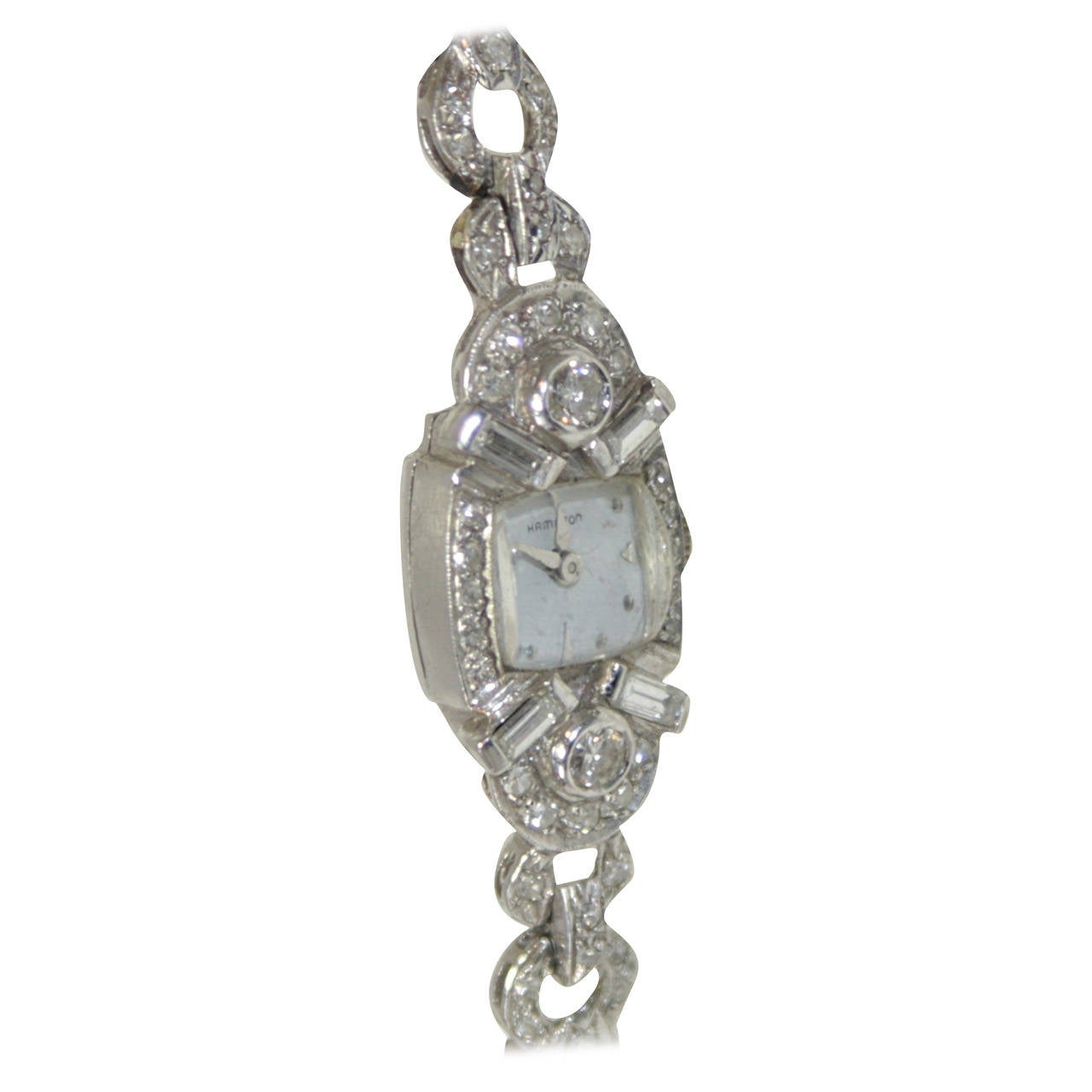 Hamilton 1940s Lady's Platinum and Diamond Bracelet Wristwatch
