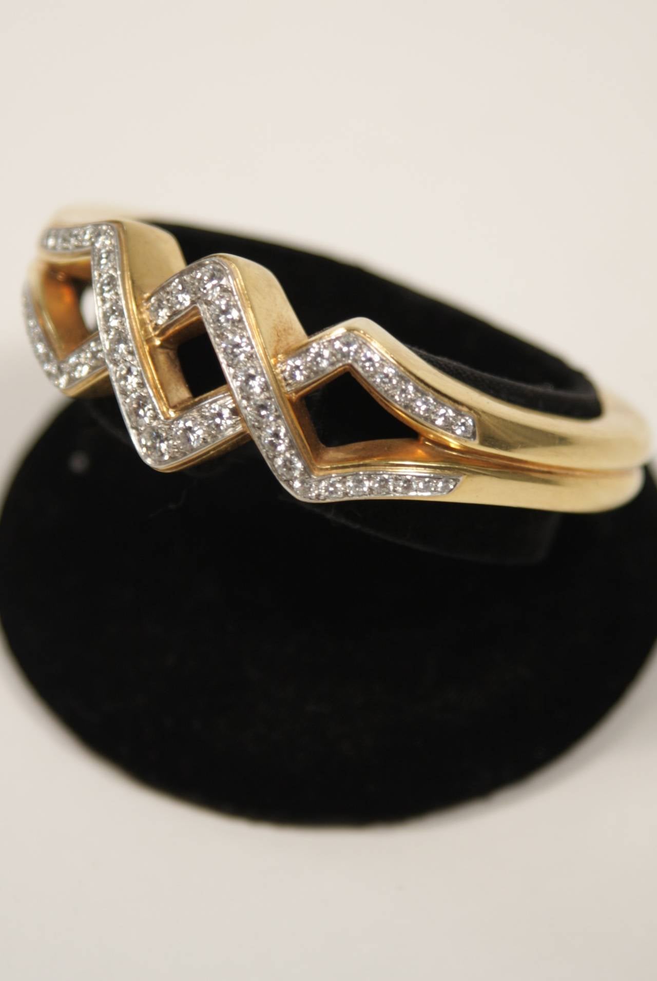 Women's 18Kt Yellow Gold Platinum Hinged Cuff Bracelet with Diamonds