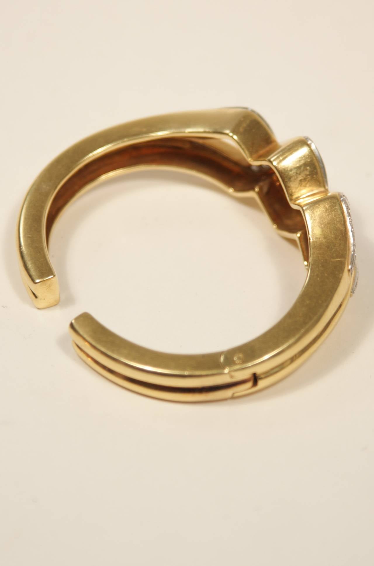 18Kt Yellow Gold Platinum Hinged Cuff Bracelet with Diamonds 1