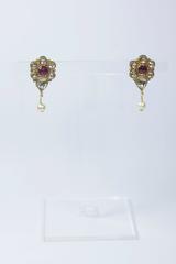 Victorian Indian Rose Cut Ruby Pearl Diamond Gold Earrings