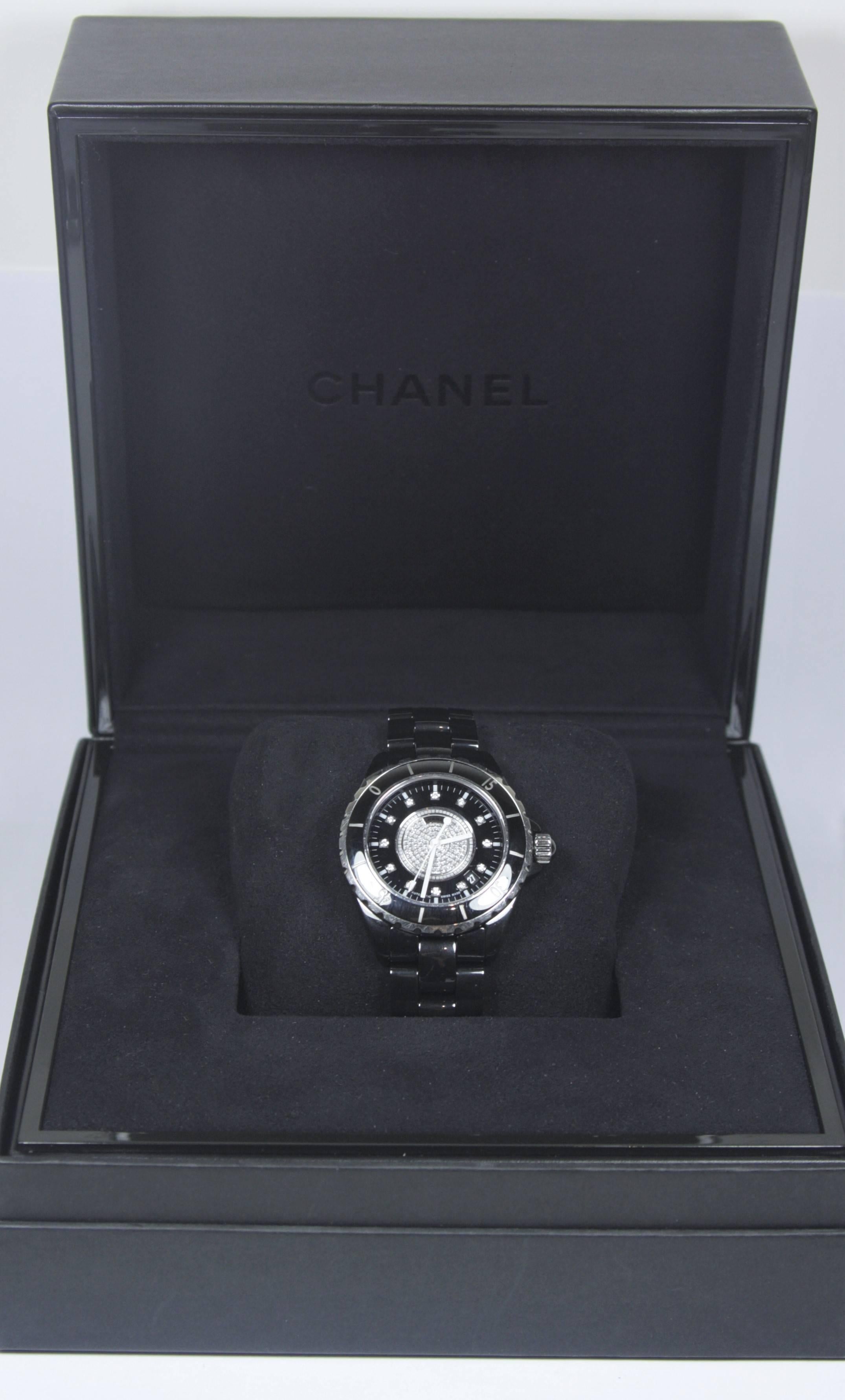 CHANEL Automatic J12 39mm Black Ceramic Watch with Diamond Pave Face   1
